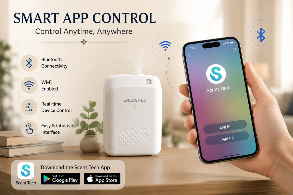 Enlushed Aroma Air Diffuser Machine with Bluetooth & Smart Scent APP Control for Office, Home, Hotel & Bathroom | Diffuser oil Included