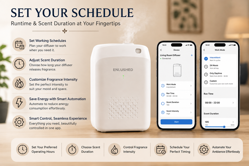 Enlushed Aroma Air Diffuser Machine with Bluetooth & Smart Scent APP Control for Office, Home, Hotel & Bathroom | Diffuser oil Included