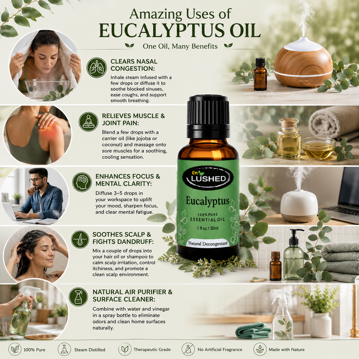 Pure Eucalyptus Essential Oil for Aromatherapy | Natural Decongestant