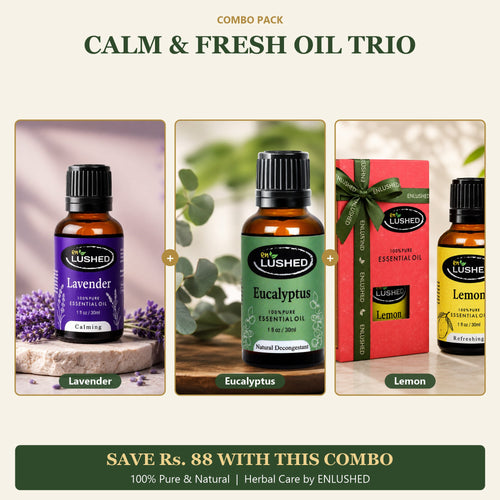 ENLUSHED Calm and Fresh Oil Trio with lavender, eucalyptus and lemon essential oils