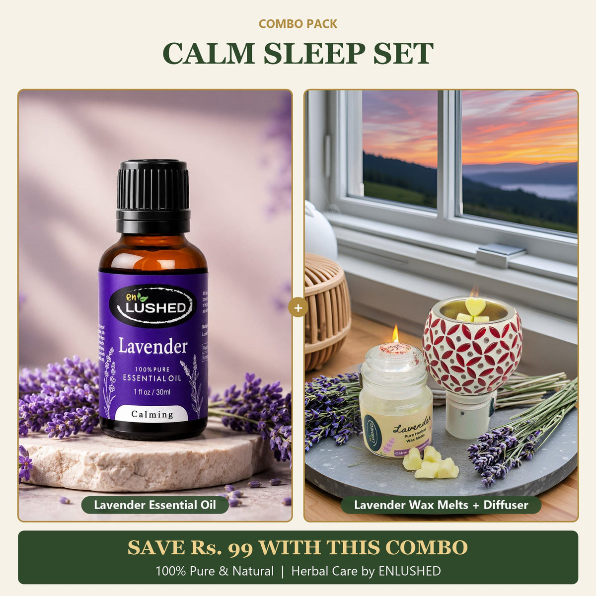 ENLUSHED Calm Sleep Set: lavender essential oil with lavender wax melts and electric diffuser