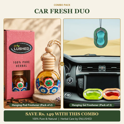 ENLUSHED Car Fresh Duo: hanging pod car freshener pack of 2 and hanging gel freshener pack of 3