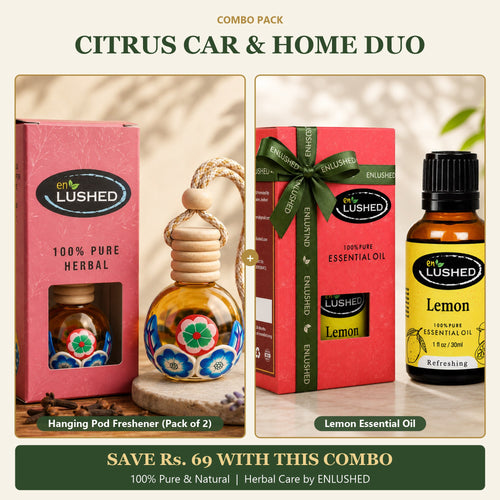 ENLUSHED Citrus Car and Home Duo with hanging pod freshener pack of 2 and lemon essential oil