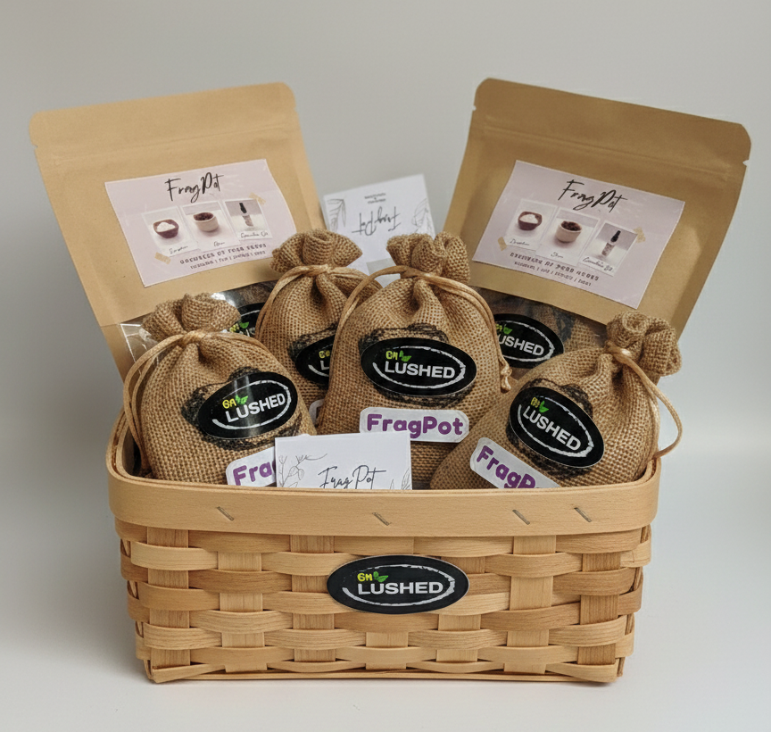 Fragpot Freshener gift basket with multiple herbal sachets