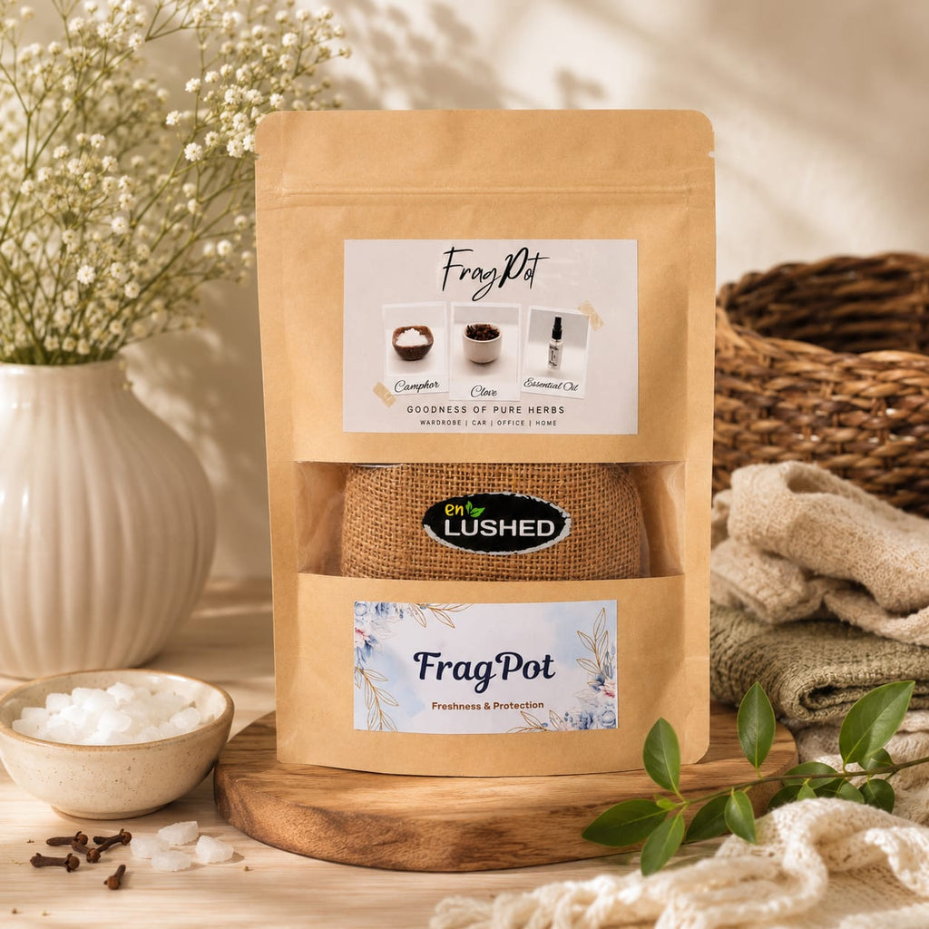Fragpot Herbal Freshener with camphor clove among white flowers