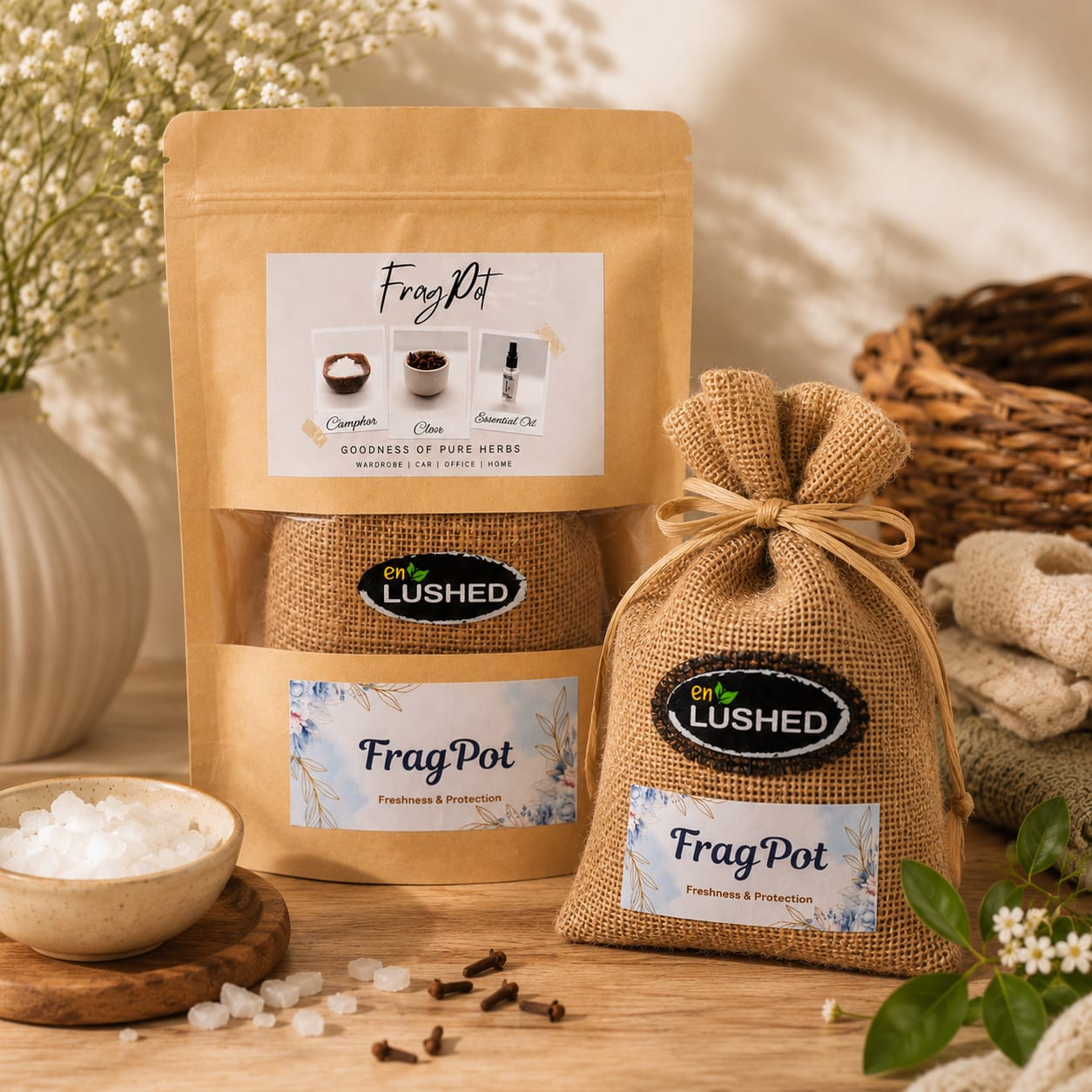 Camphor herbal freshener for car and bathroom with natural ingredients