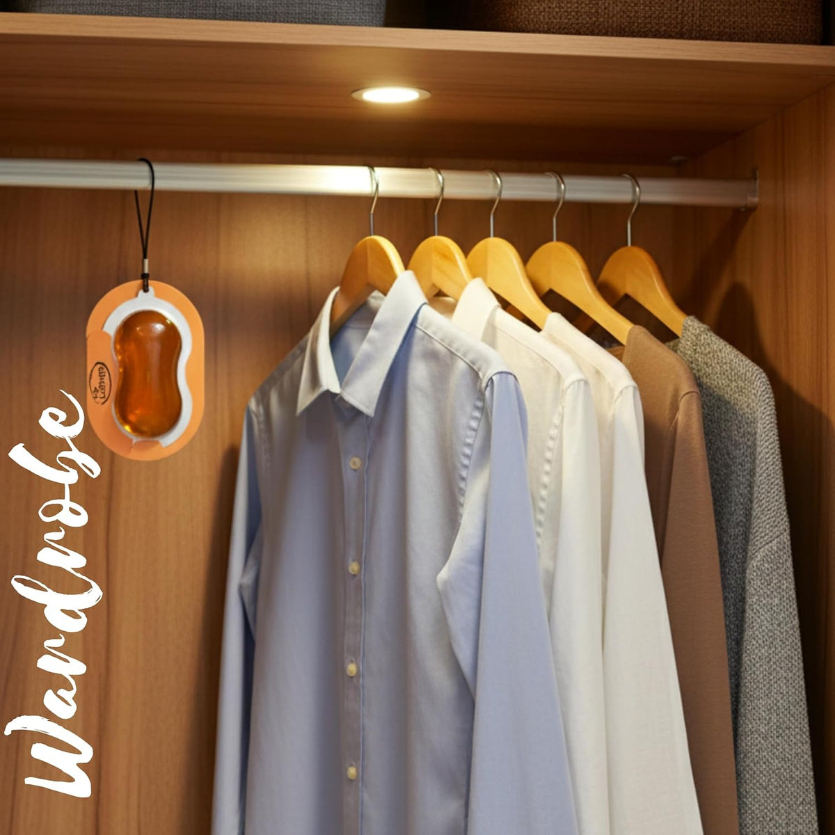 Long-lasting air freshener for wardrobe hanging among clothes