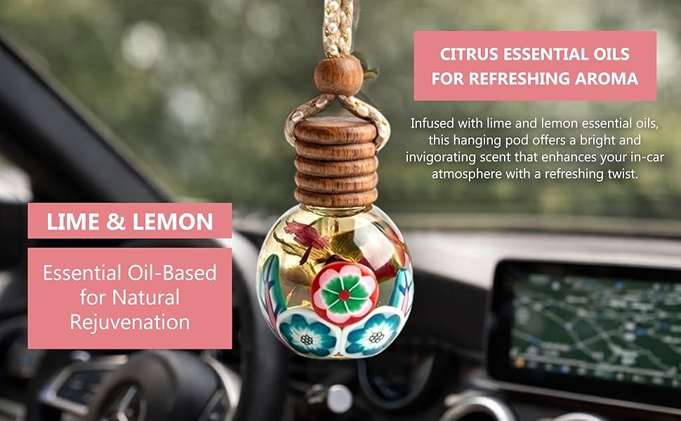 Leak proof car perfume hanging pod close-up on dashboard