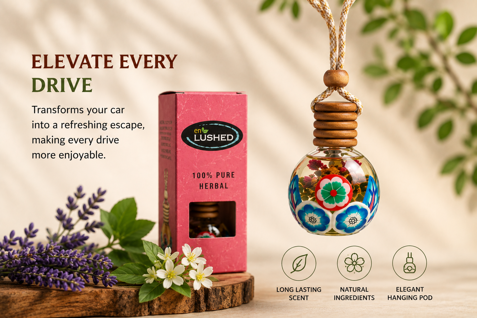 Herbal hanging pod freshener natural oils - elevate every drive