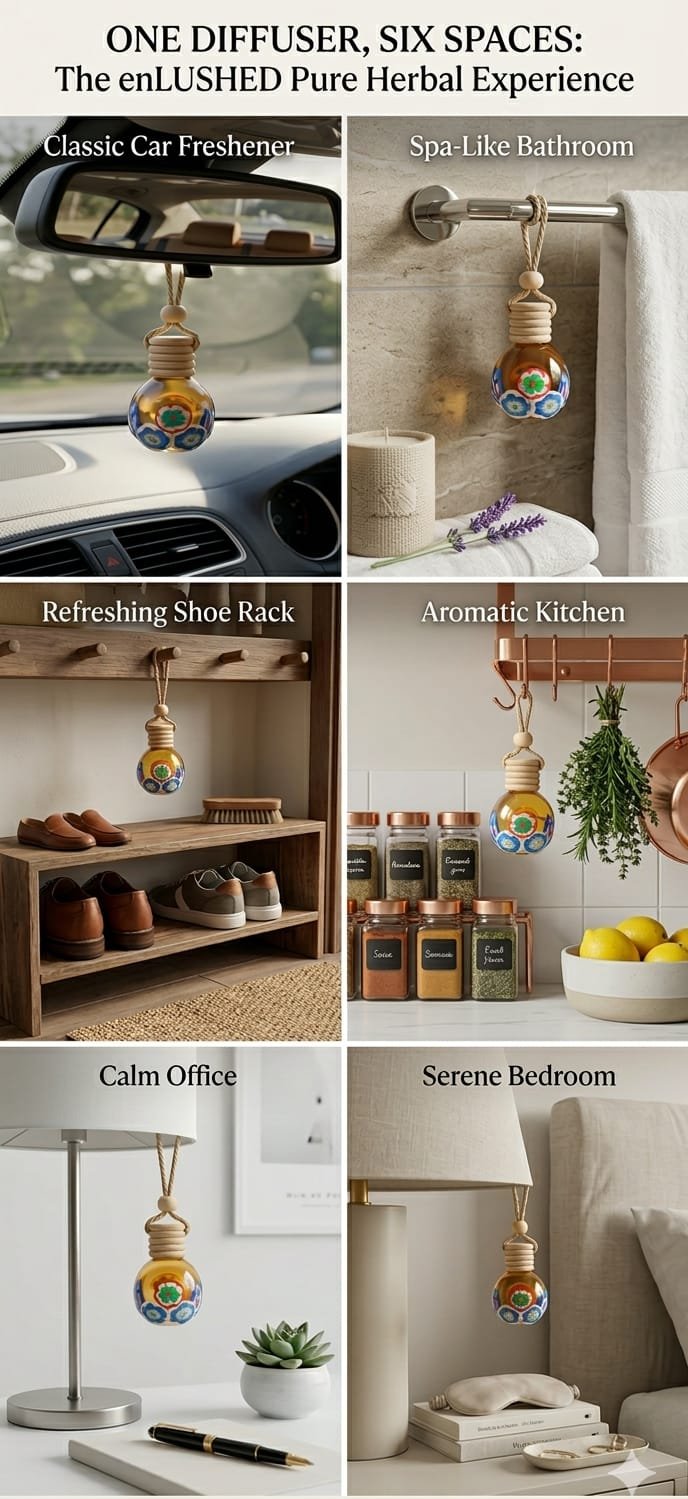 Graphic showing Hanging Pod Herbal Freshener eco benefits