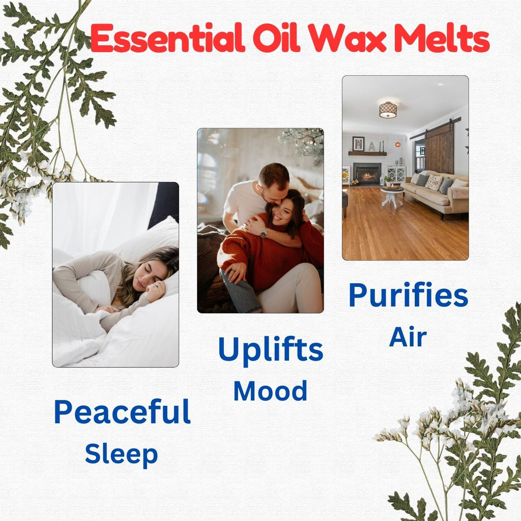 Infographic showing herbal wax melts sleep and mood benefits