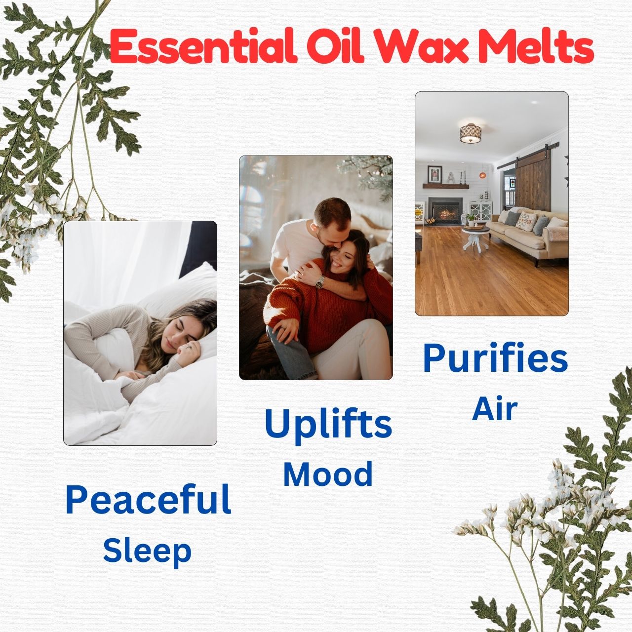 Infographic showing herbal wax melts sleep and mood benefits