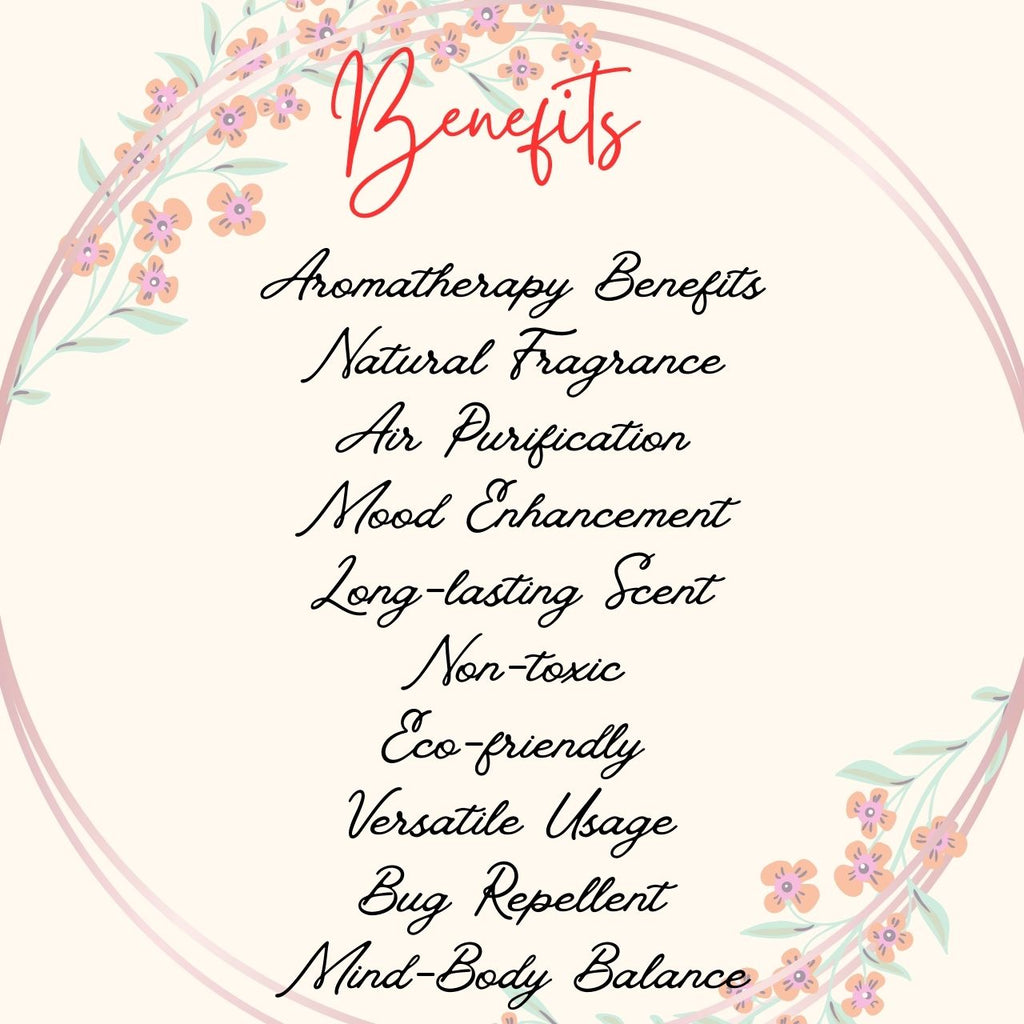 Graphic listing aromatherapy and fragrance benefits of herbal wax melts