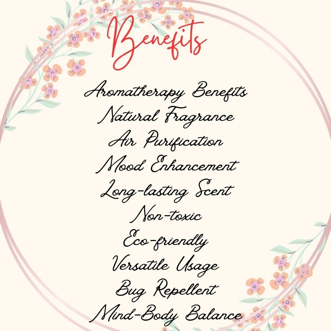 Lavender Essential Oil aromatherapy benefits list graphic