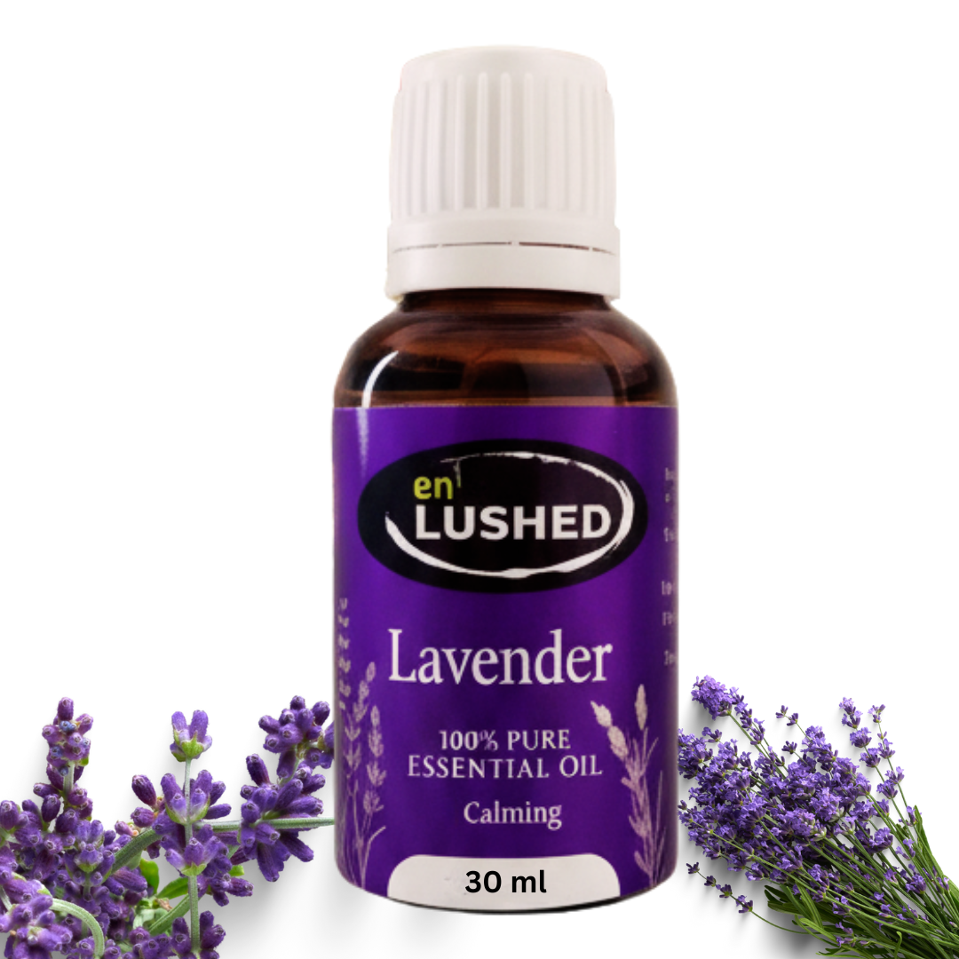 Lavender Essential Oil bottle on white background