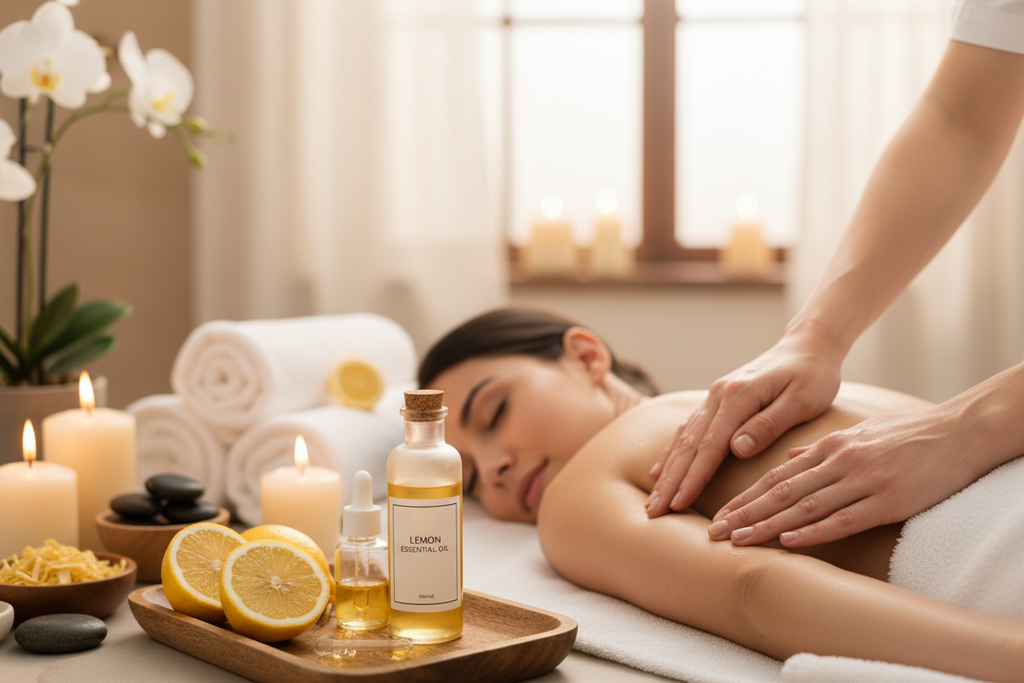Lemon Essential Oil used in massage and spa setting