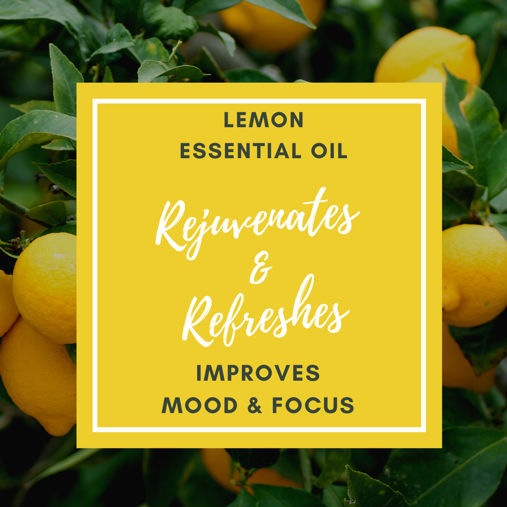 Lemon Essential Oil graphic for mood and focus benefits
