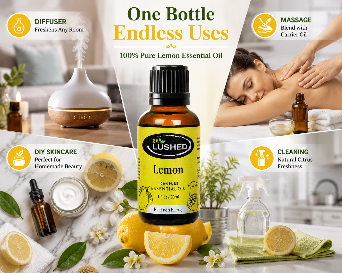 Lemon oil for skin, focus and home cleaning - one bottle endless uses