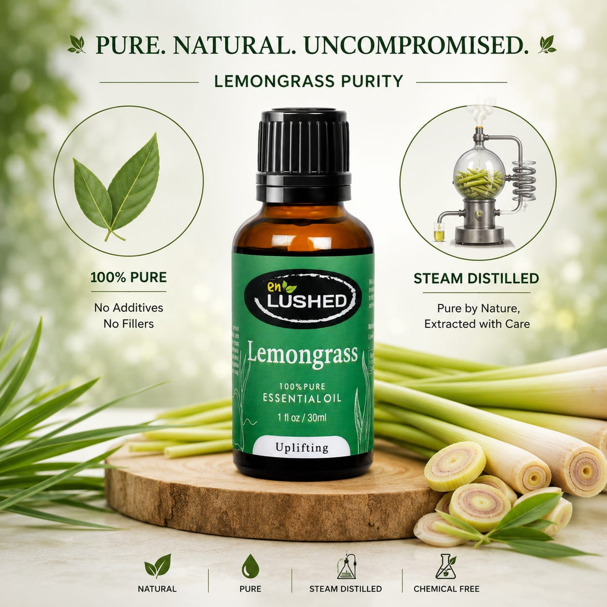 Pure lemongrass oil for home fragrance, natural and uncompromised quality