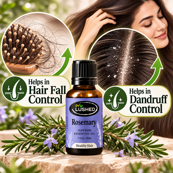 Enlushed Rosemary Essential Oil for Hair Fall Control & Dandruff | Bottle Size (Large | 30 ml)