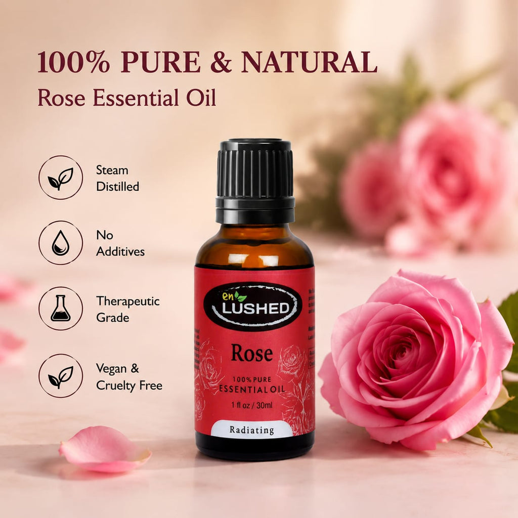 100% pure and natural Rose Essential Oil with fresh roses