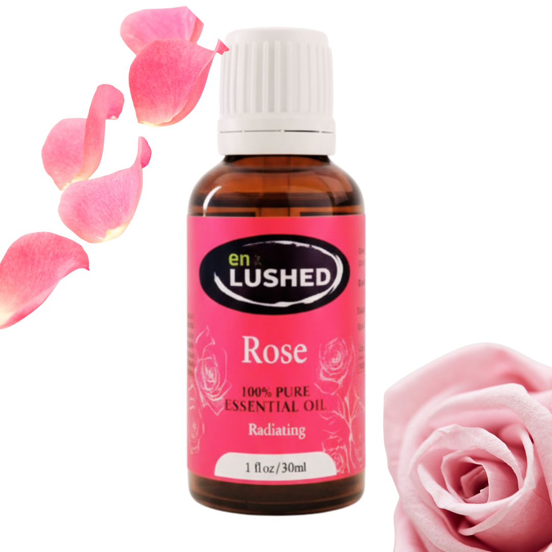 Rose Herbal Home Fragrance oil bottle with rose petals