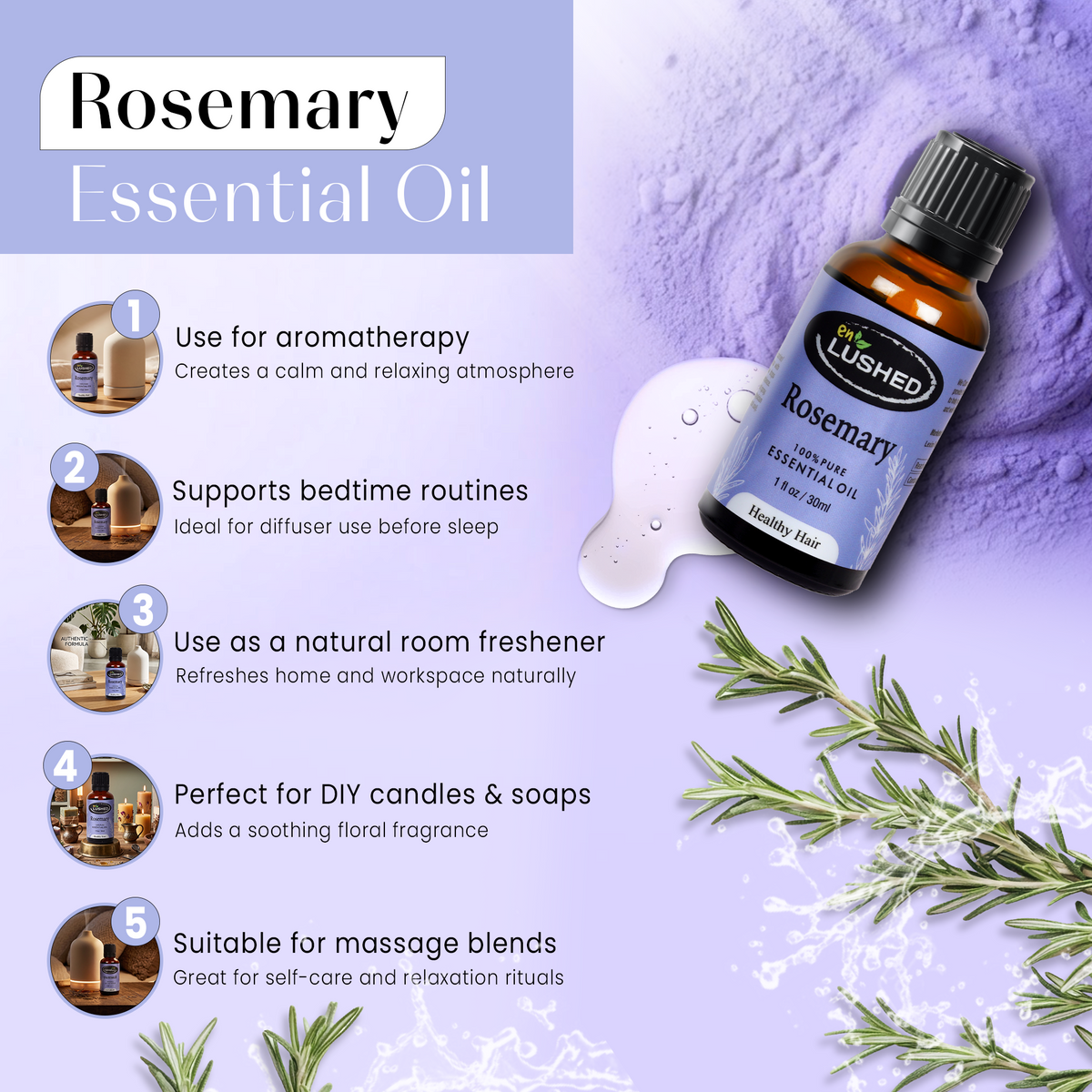 Rosemary Essential Oil for Hair & Scalp benefits - aromatherapy, dandruff, hair growth