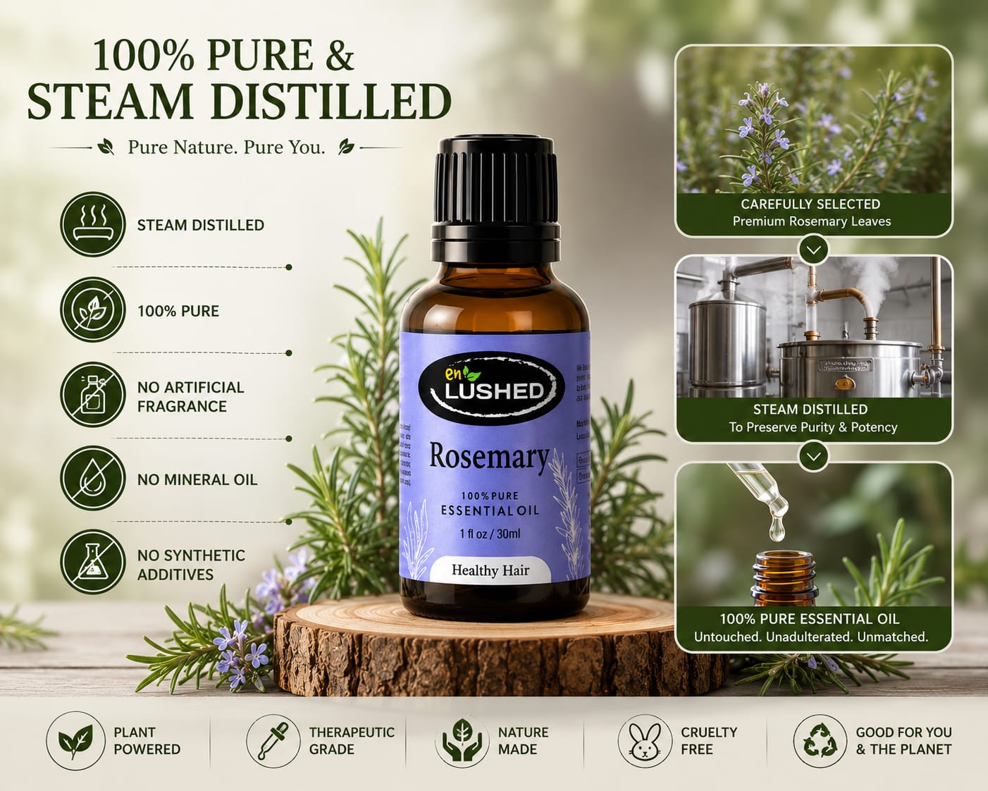 Undiluted Rosemary Essential Oil - 100% pure and steam distilled