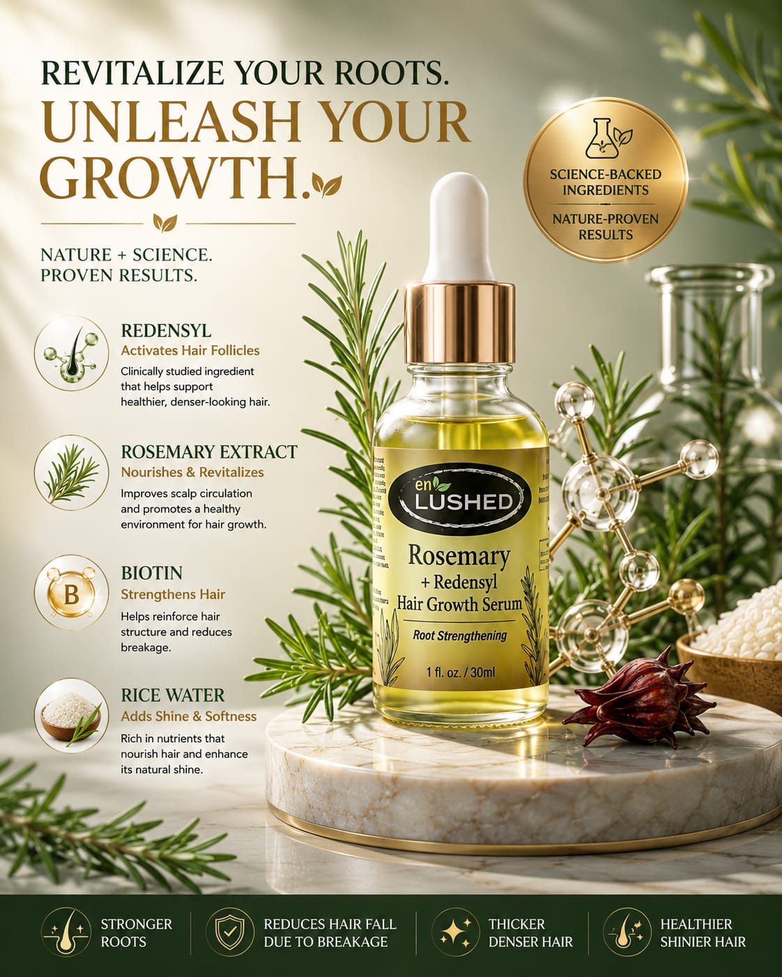 Rosemary + Redensyl Hair Growth Serum – revitalizes roots and unleashes hair growth
