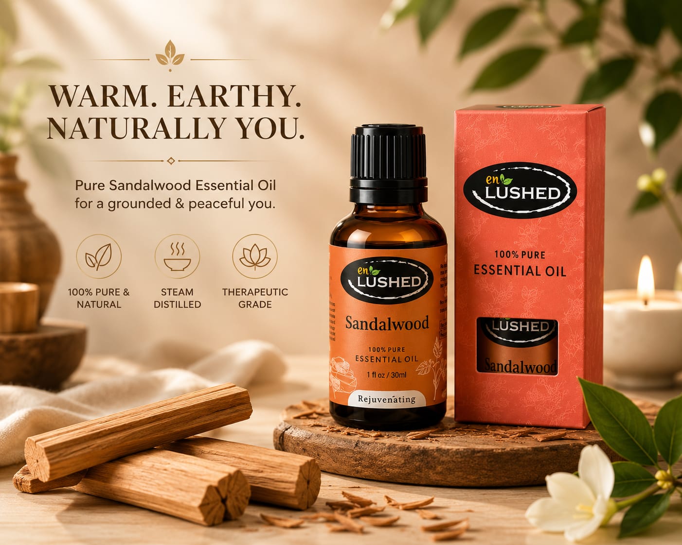 Sandalwood essential oil gift box - warm earthy naturally you