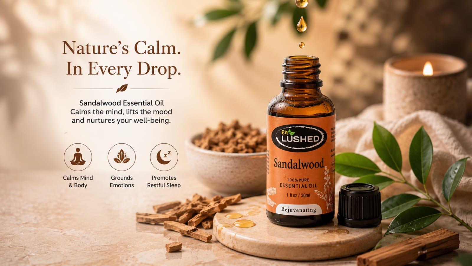 Sandalwood essential oil for sleep and relaxation - nature's calm in every drop