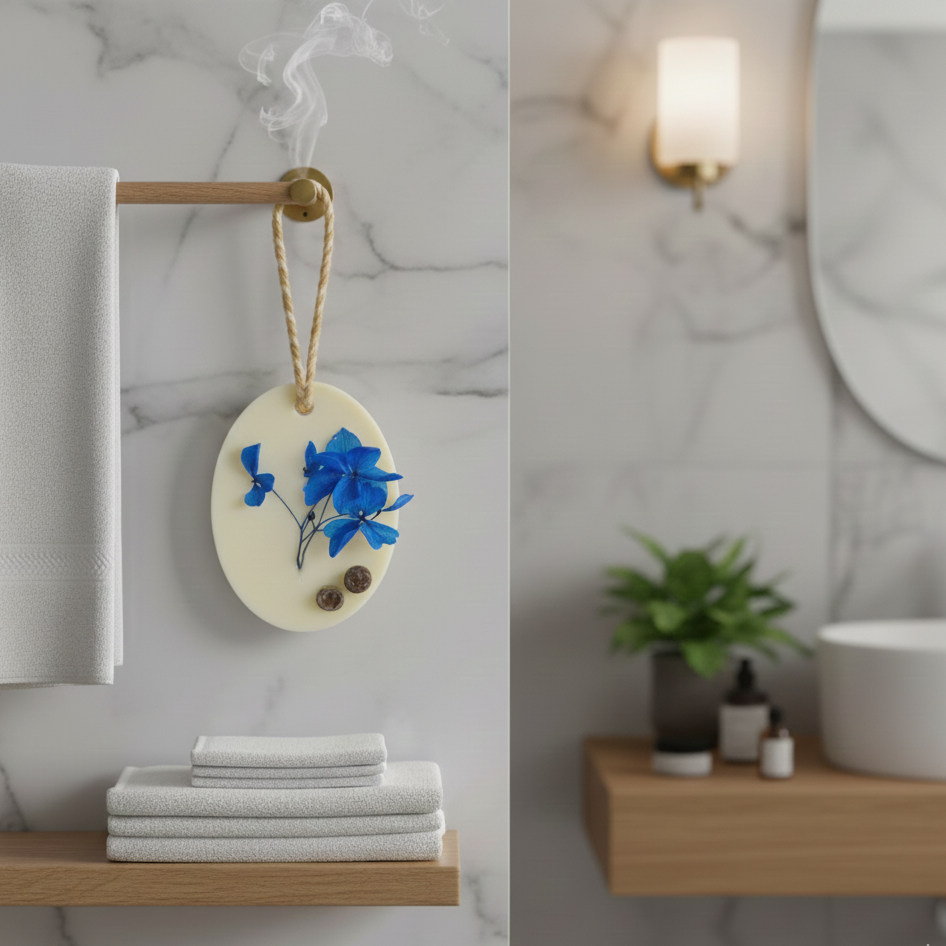 Wax air freshener kept on bedside table for room fragrance
