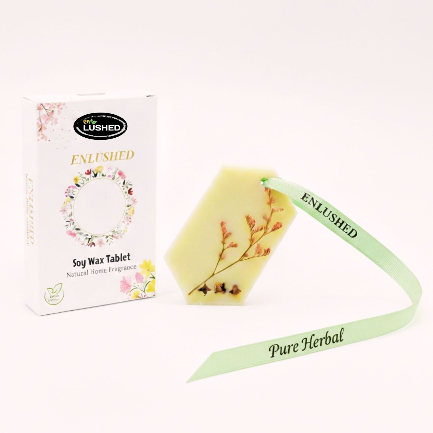 Wax air freshener with dried flower design and ribbon packaging